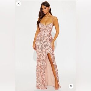 Fashion Nova Blush Embellished Prom Dress